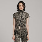 PUNK RAVE Women's Punk Ripped Distressed Short Sleeved Shirt