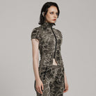 PUNK RAVE Women's Punk Ripped Distressed Short Sleeved Shirt