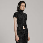 PUNK RAVE Women's Punk Ripped Distressed Short Sleeved Shirt Black