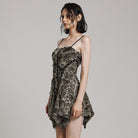 PUNK RAVE Women's Punk Ripped Eyelet Distressed Irregular Slip Dress