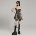 PUNK RAVE Women's Punk Ripped Eyelet Distressed Irregular Slip Dress