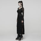 PUNK RAVE Women's Punk Ripped Eyelet Strap Chian Slit Dress