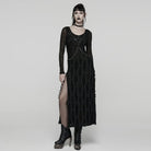 PUNK RAVE Women's Punk Ripped Eyelet Strap Chian Slit Dress