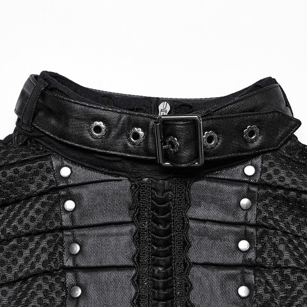 PUNK RAVE Women's Punk Ripped Mesh Splice Fishtailed Dress