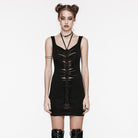 PUNK RAVE Women's Punk Ripped Mesh Splice Slip Dress