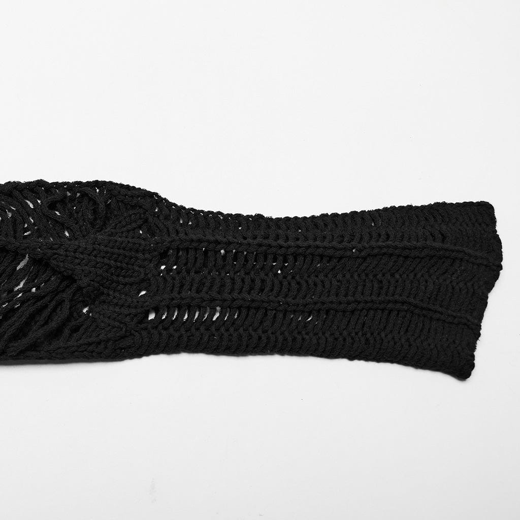 PUNK RAVE Women's Punk Ripped Sheer Knitted Long Sweater
