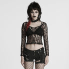 PUNK RAVE Women's Punk Ripped Sheer Mesh T-shirt