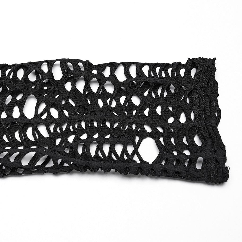 PUNK RAVE Women's Punk Ripped Sheer Mesh T-shirt
