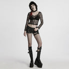 PUNK RAVE Women's Punk Ripped Sheer Mesh T-shirt