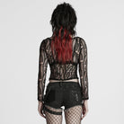 PUNK RAVE Women's Punk Ripped Sheer Mesh T-shirt