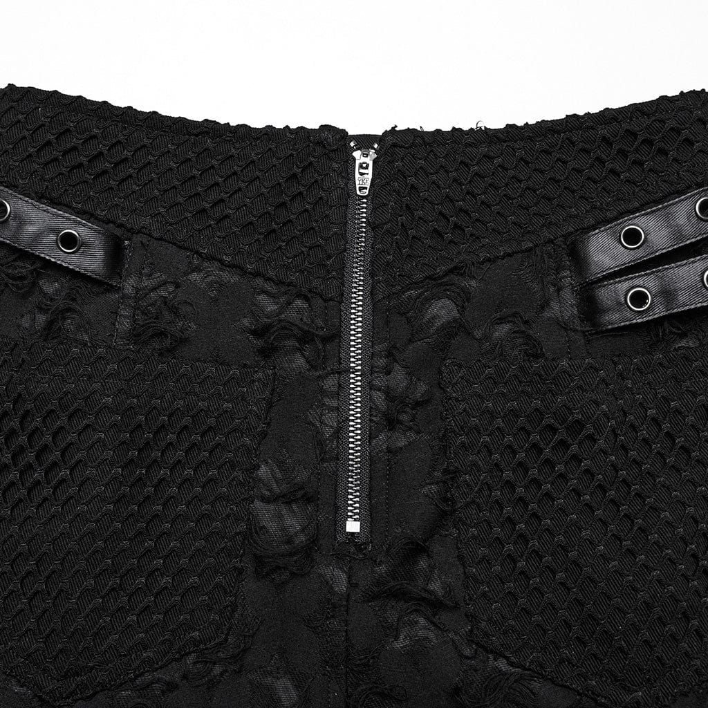 PUNK RAVE Women's Punk Ripped Side Slit Detachable Skirt