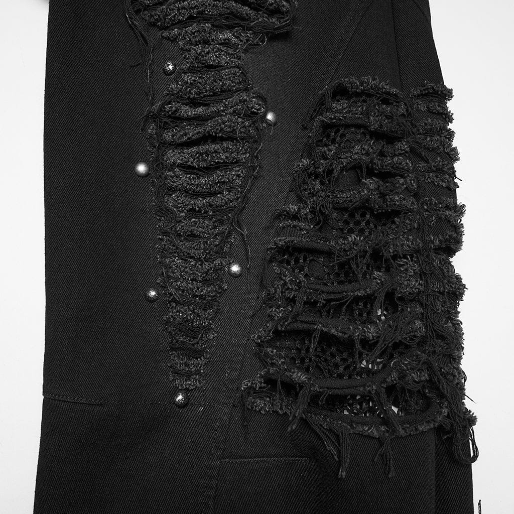 PUNK RAVE Women's Punk Ripped Unedged Decadent Denim Pants