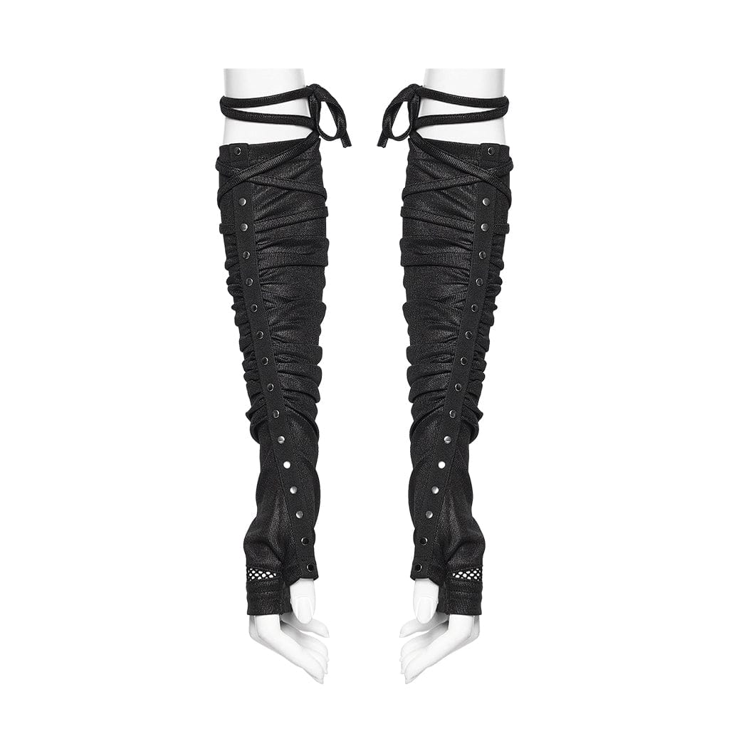 PUNK RAVE Women's Punk Rivet Ruched Strap Gloves