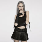 PUNK RAVE Women's Punk Rivet Ruched Strap Gloves
