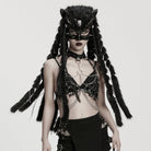 PUNK RAVE Women's Punk Rivet&Skull Fox-headed Braided Hood