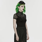 PUNK RAVE Women's Punk Rivets&Eyelets Cage Mesh Short Sleeved T-shirt