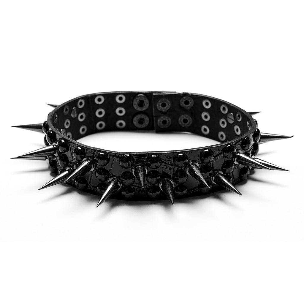 PUNK RAVE Women's Punk Rivets Faux Leather Choker