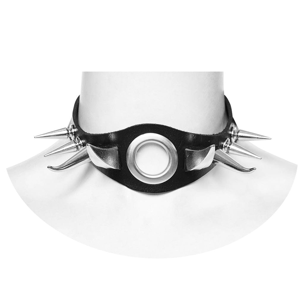 PUNK RAVE Women's Punk Rivets Faux Leather Choker