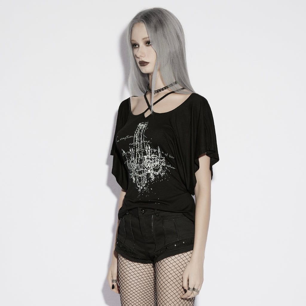 PUNK RAVE Women's Punk Rivets Multi-zippered Shorts