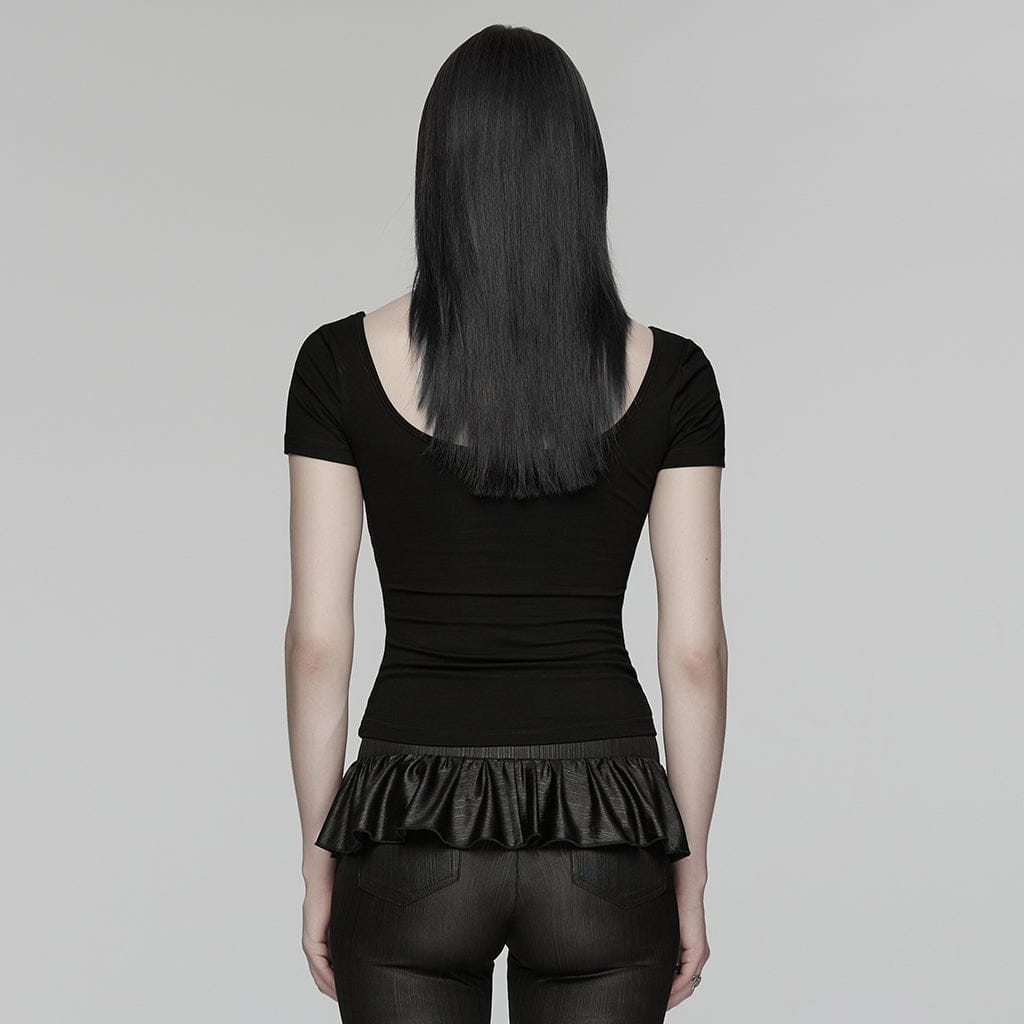 PUNK RAVE Women's Punk Rivets Sheer Short Sleeved Tee