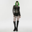 PUNK RAVE Women's Punk Rivets Shorts with Detachable Leg Harnesses