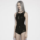 PUNK RAVE Women's Punk Rivets Skull Mesh Splice Short