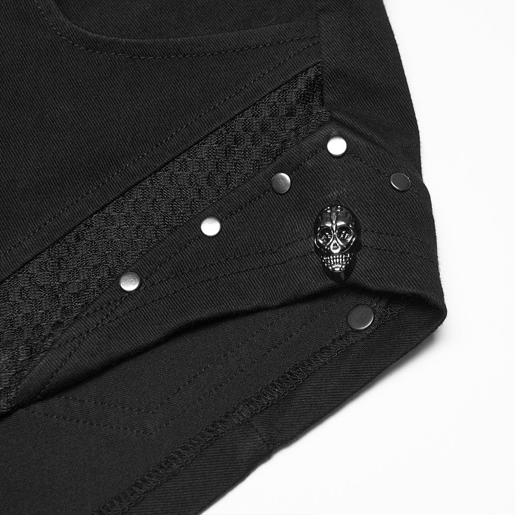 PUNK RAVE Women's Punk Rivets Skull Mesh Splice Short