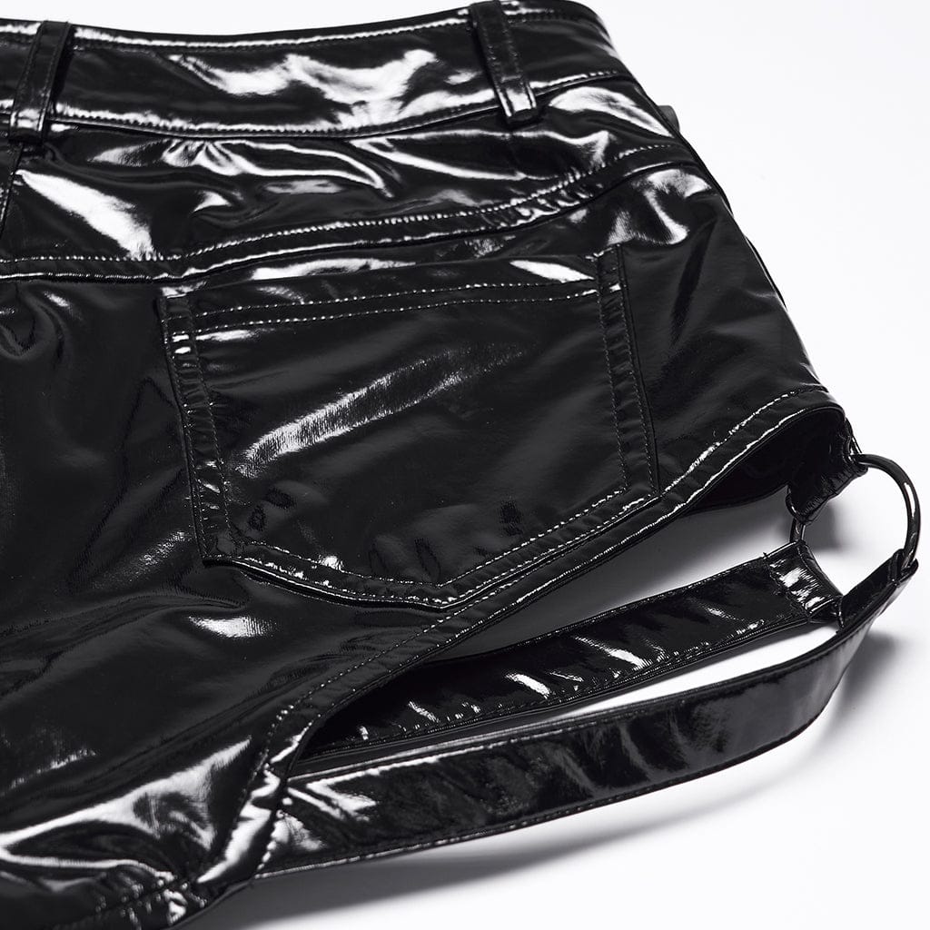 PUNK RAVE Women's Punk Rivets Zips Cutout Shorts