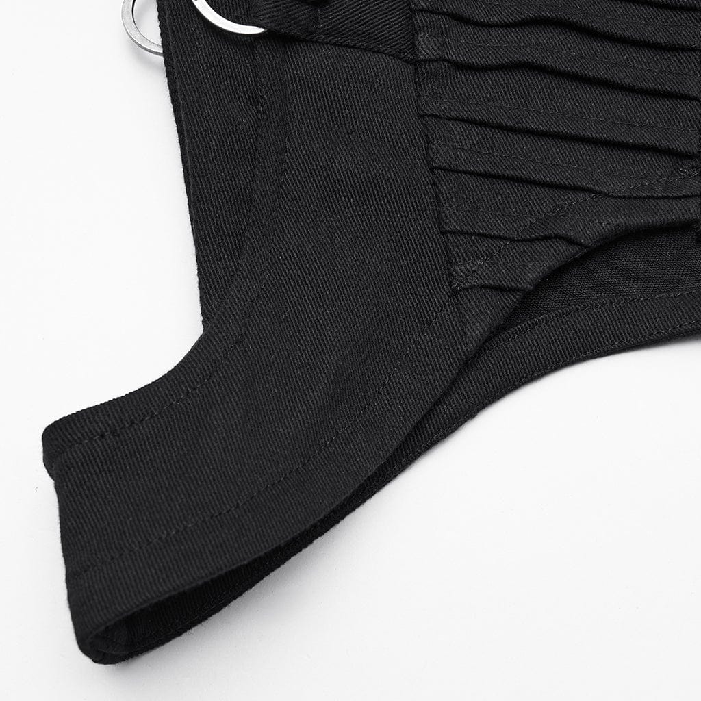 PUNK RAVE Women's Punk Ruched Zip Short Hooded Vest