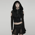 PUNK RAVE Women's Punk Ruched Zip Short Hooded Vest