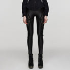 PUNK RAVE Women's Punk Ruffled Lace Splice Mesh Leggings