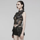 PUNK RAVE Women's Punk Sheer Eyelet Vest