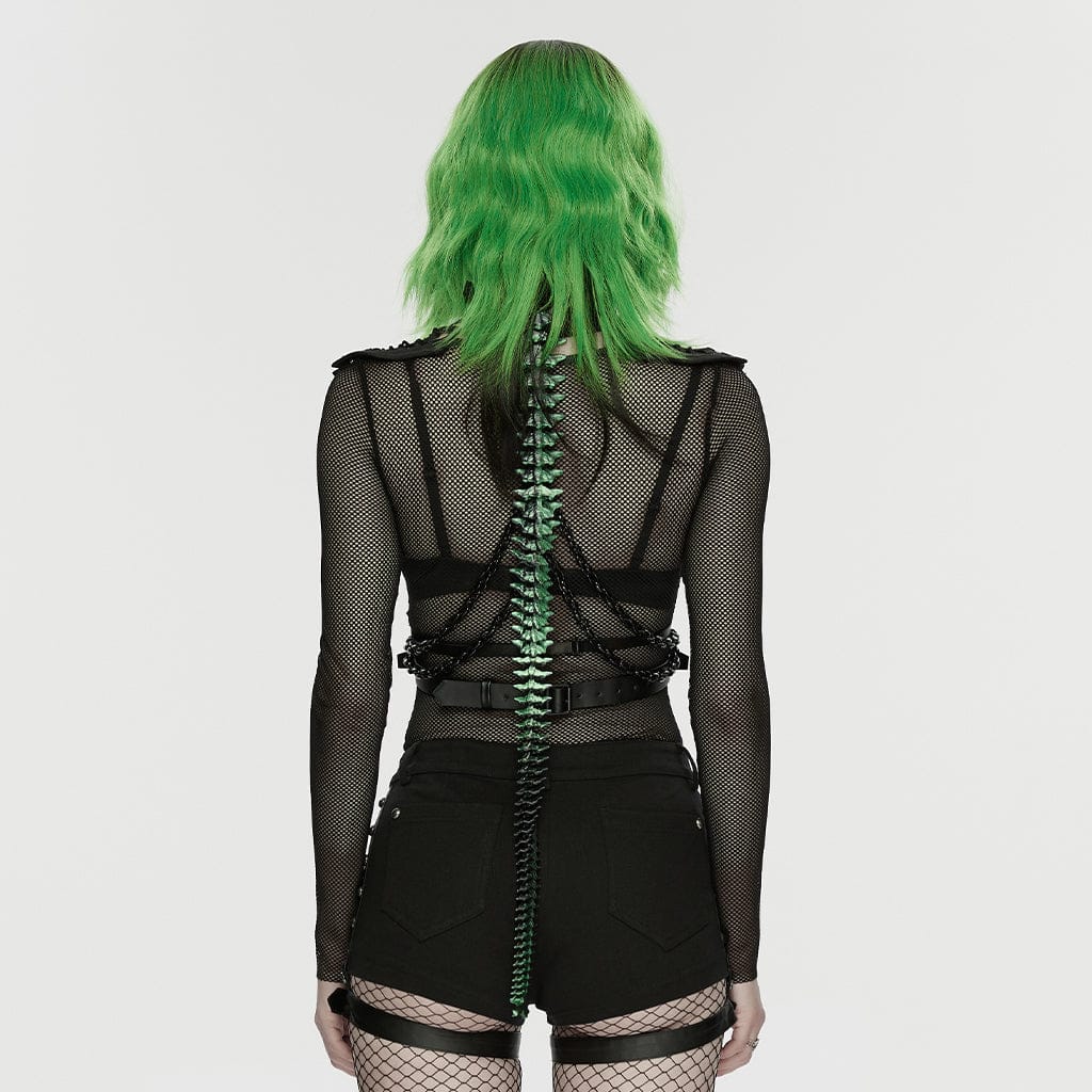 PUNK RAVE Women's Punk Skeleton Chained Harness Black-Green