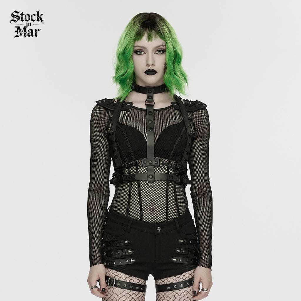 PUNK RAVE Women's Punk Skeleton Chained Harness Black-Green