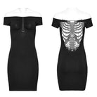 PUNK RAVE Women's Punk Skeleton Embroidered Off-shoulder Dress