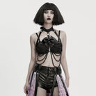 PUNK RAVE Women's Punk Skull Halterneck Chain Body Harness with Detachable Batwing Knot Black