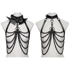 PUNK RAVE Women's Punk Skull Halterneck Chain Body Harness with Detachable Batwing Knot Black