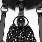 PUNK RAVE Women's Punk Skull Halterneck Chain Body Harness with Detachable Batwing Knot Black