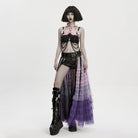 PUNK RAVE Women's Punk Skull Halterneck Chain Body Harness with Detachable Batwing Knot Black-Pink