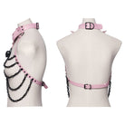 PUNK RAVE Women's Punk Skull Halterneck Chain Body Harness with Detachable Batwing Knot Black-Pink
