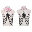 PUNK RAVE Women's Punk Skull Halterneck Chain Body Harness with Detachable Batwing Knot Black-Pink