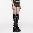 PUNK RAVE Women's Punk Skull Lace Splice Unedged Shorts