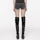 PUNK RAVE Women's Punk Skull Lace Splice Unedged Shorts