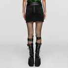 PUNK RAVE Women's Punk Skull Mesh Splice Short Skrit with Belt