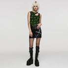 PUNK RAVE Women's Punk Skull Mesh Splice Short Skrit with Belt