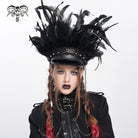 PUNK RAVE Women's Punk Skull Plumed Chain Hat