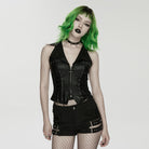 PUNK RAVE Women's Punk Skull Rivets Lace-up Turn-down Collar Vest