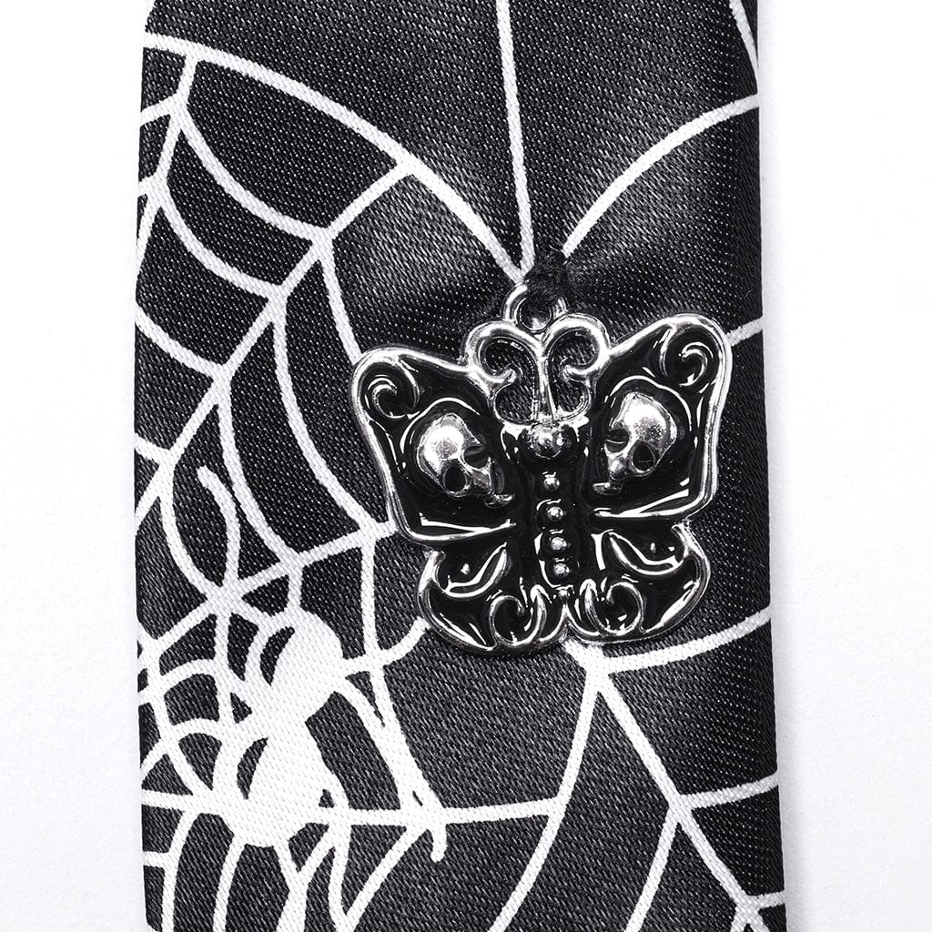 PUNK RAVE Women's Punk Skull Sipder Web Printed Tie