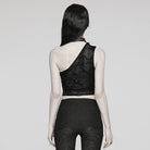 PUNK RAVE Women's Punk Slash Shoulder Halterneck Mesh Tank Top Black