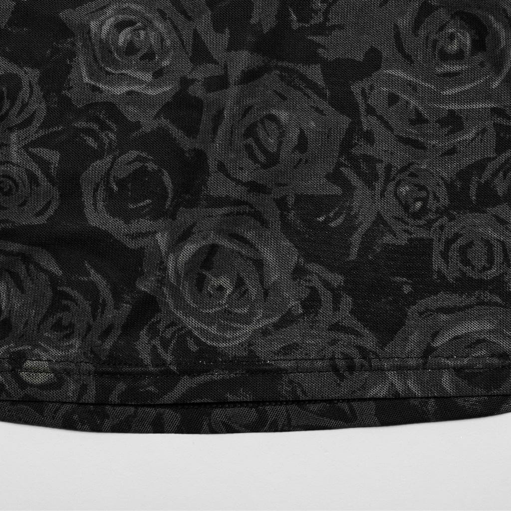 PUNK RAVE Women's Punk Slash Shoulder Halterneck Mesh Tank Top Black